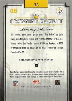 2003 Donruss Gridiron Kings #76 Tommy Maddox Back