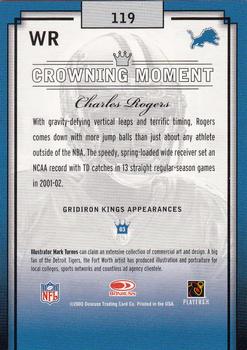 2003 Donruss Gridiron Kings #119 Charles Rogers Back