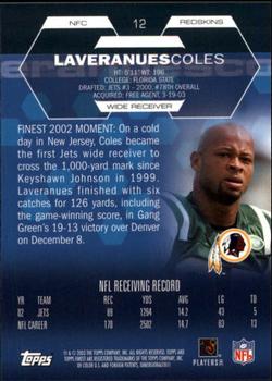 2003 Finest #12 Laveranues Coles Back