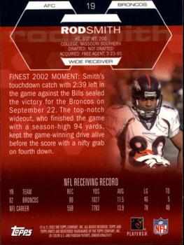 2003 Finest #19 Rod Smith Back