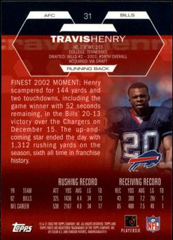 2003 Finest #31 Travis Henry Back