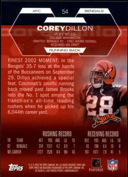 2003 Finest #54 Corey Dillon Back