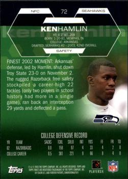 2003 Finest #72 Ken Hamlin Back