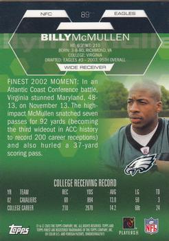 2003 Finest #89 Billy McMullen Back
