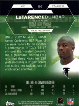 2003 Finest #94 LaTarence Dunbar Back
