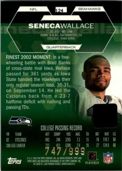 2003 Finest #124 Seneca Wallace Back