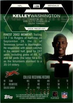 2003 Finest #128 Kelley Washington Back