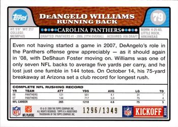 2008 Topps Kickoff - Silver Holofoil #79 DeAngelo Williams Back
