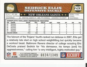 2008 Topps Kickoff - Silver Holofoil #213 Sedrick Ellis Back