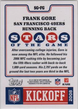 2008 Topps Kickoff - Stars of the Game #SG-FG Frank Gore Back