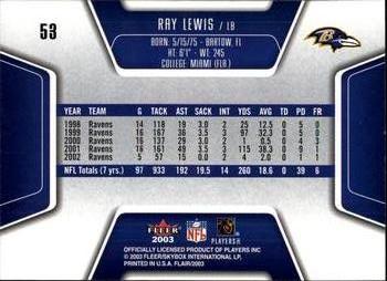 2003 Flair #53 Ray Lewis Back