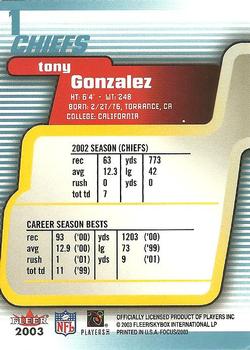 2003 Fleer Focus #1 Tony Gonzalez Back