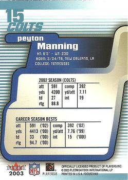 2003 Fleer Focus #15 Peyton Manning Back