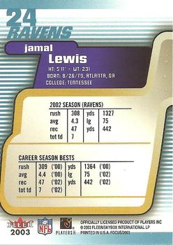 2003 Fleer Focus #24 Jamal Lewis Back