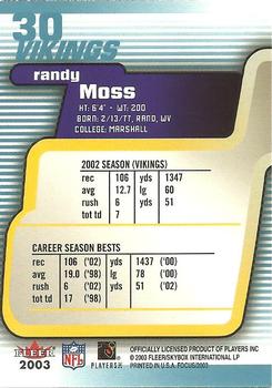 2003 Fleer Focus #30 Randy Moss Back