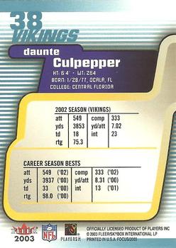 2003 Fleer Focus #38 Daunte Culpepper Back