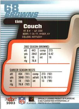 2003 Fleer Focus #68 Tim Couch Back