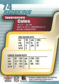 2003 Fleer Focus #74 Laveranues Coles Back