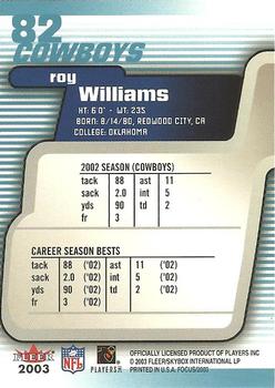 2003 Fleer Focus #82 Roy Williams Back