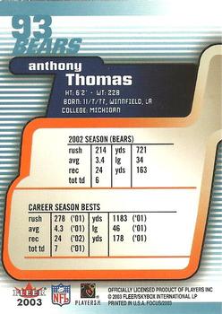 2003 Fleer Focus #93 Anthony Thomas Back