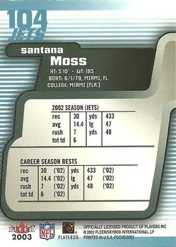 2003 Fleer Focus #104 Santana Moss Back