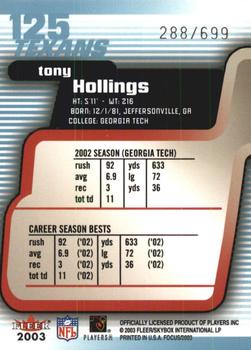 2003 Fleer Focus #125 Tony Hollings Back