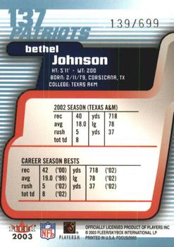 2003 Fleer Focus #137 Bethel Johnson Back
