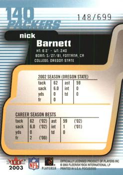 2003 Fleer Focus #140 Nick Barnett Back
