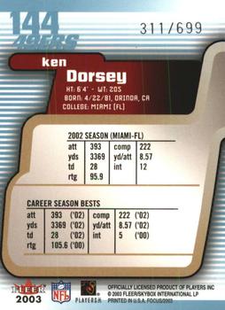 2003 Fleer Focus #144 Ken Dorsey Back