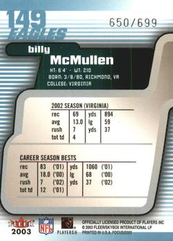 2003 Fleer Focus #149 Billy McMullen Back