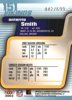 2003 Fleer Focus #151 Onterrio Smith Back
