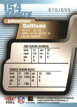 2003 Fleer Focus #154 Johnathan Sullivan Back