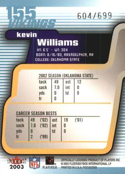 2003 Fleer Focus #155 Kevin Williams Back