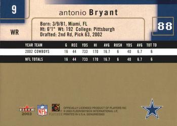 2003 Fleer Genuine Insider #9 Antonio Bryant Back