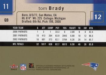 2003 Fleer Genuine Insider #11 Tom Brady Back