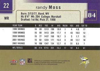2003 Fleer Genuine Insider #22 Randy Moss Back