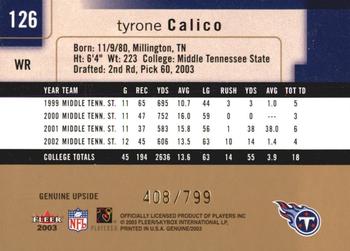 2003 Fleer Genuine Insider #126 Tyrone Calico Back