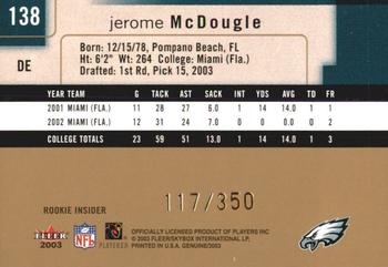 2003 Fleer Genuine Insider #138 Jerome McDougle Back