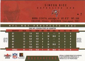 2003 Fleer Hot Prospects #7 Simeon Rice Back