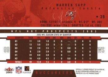 2003 Fleer Hot Prospects #39 Warren Sapp Back