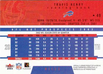2003 Fleer Hot Prospects #49 Travis Henry Back