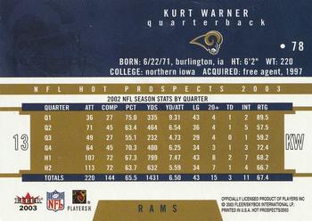 2003 Fleer Hot Prospects #78 Kurt Warner Back