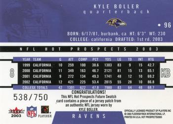 2003 Fleer Hot Prospects #96 Kyle Boller Back