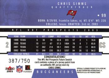 2003 Fleer Hot Prospects #99 Chris Simms Back