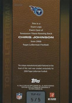 2008 Topps Letterman - Patches Team Logos Refractors #TLP-CJ Chris Johnson Back
