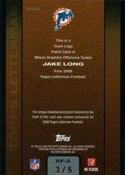 2008 Topps Letterman - Patches Team Logos Refractors #TLP-JL Jake Long Back