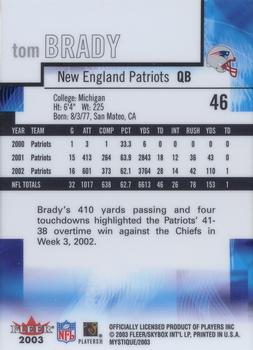 2003 Fleer Mystique #46 Tom Brady Back