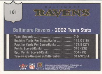 2003 Fleer Platinum #181 Baltimore Ravens Back