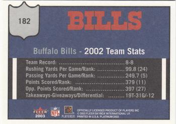 2003 Fleer Platinum #182 Buffalo Bills Back