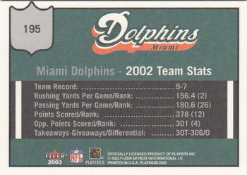 2003 Fleer Platinum #195 Miami Dolphins Back